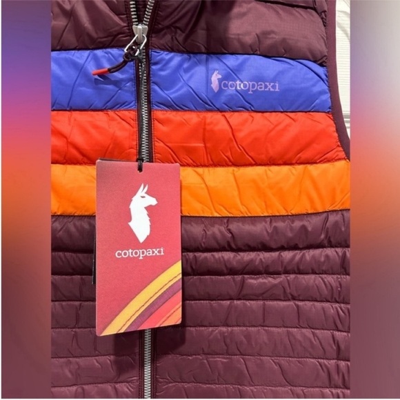 Cotopaxi Women’s 1X Fuego Down Insulated Puff Vest Wine Stripes Maroon NWT - Picture 5 of 12